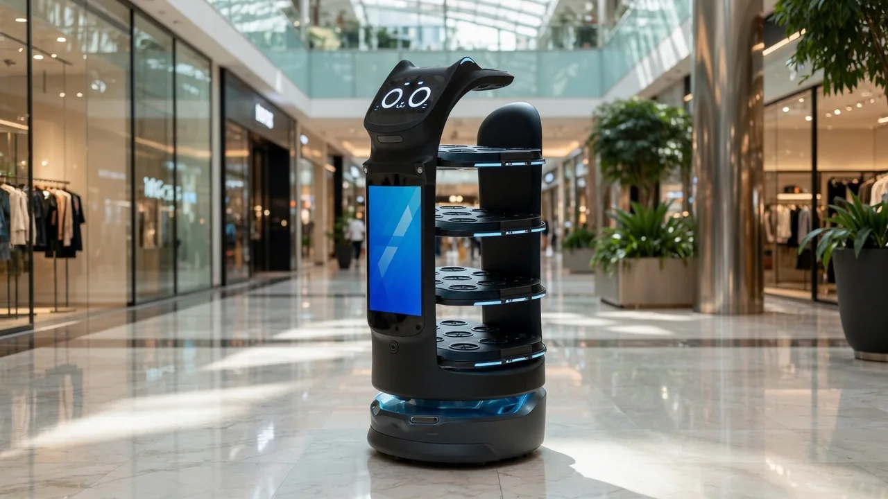 PUDU BellaBot Pro delivery robot in a shopping mall