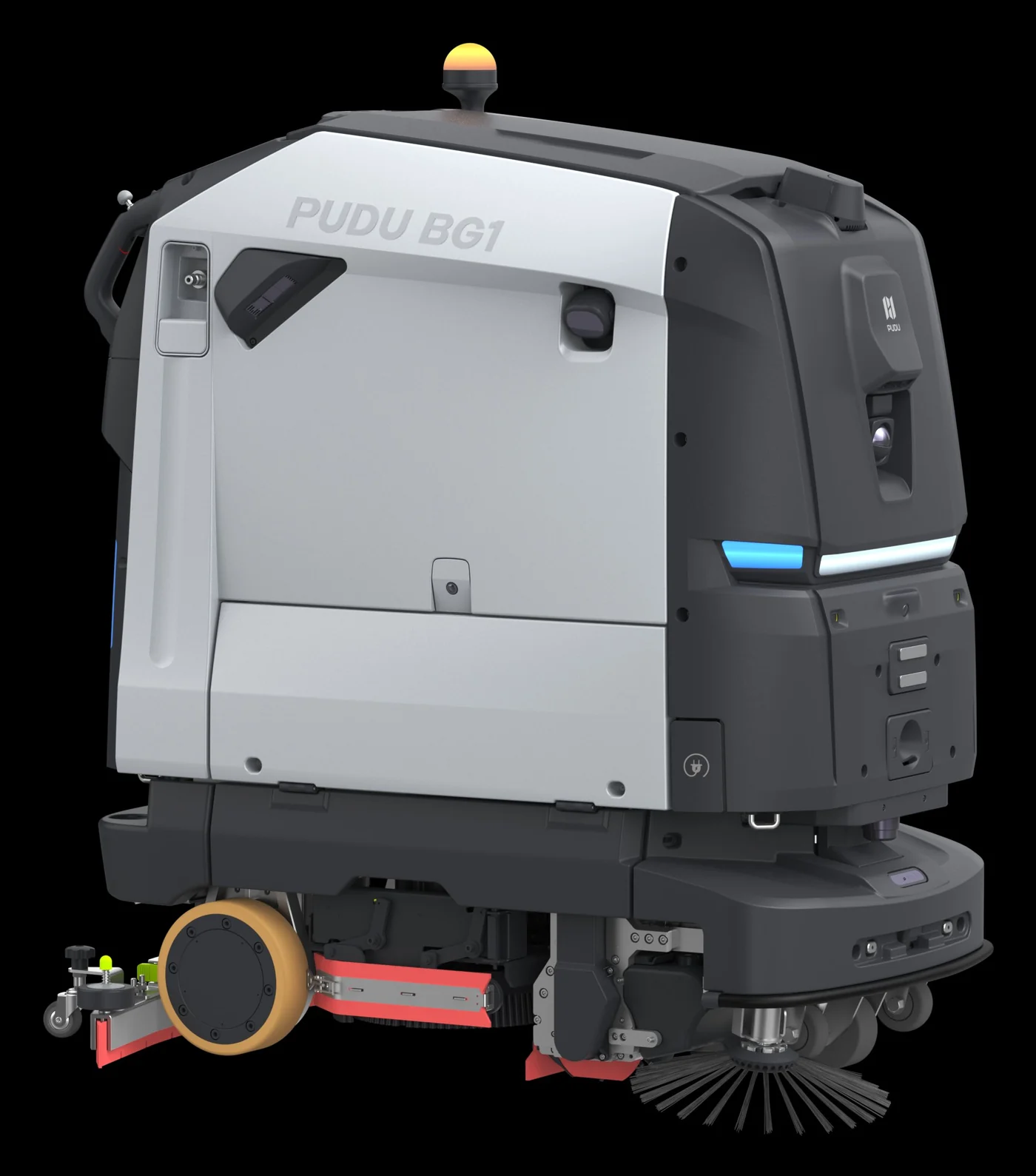 PUDU BG1 Pro large scrubber dryer robot angled view