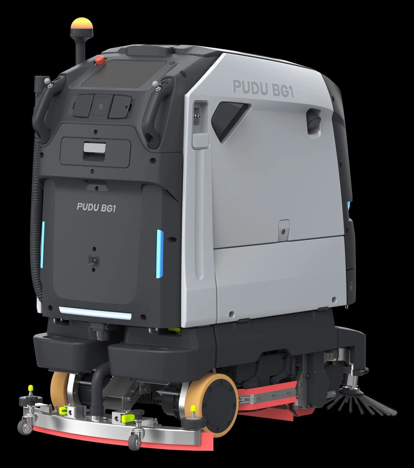 PUDU BG1 AI native large scrubber dryer robot front angled view
