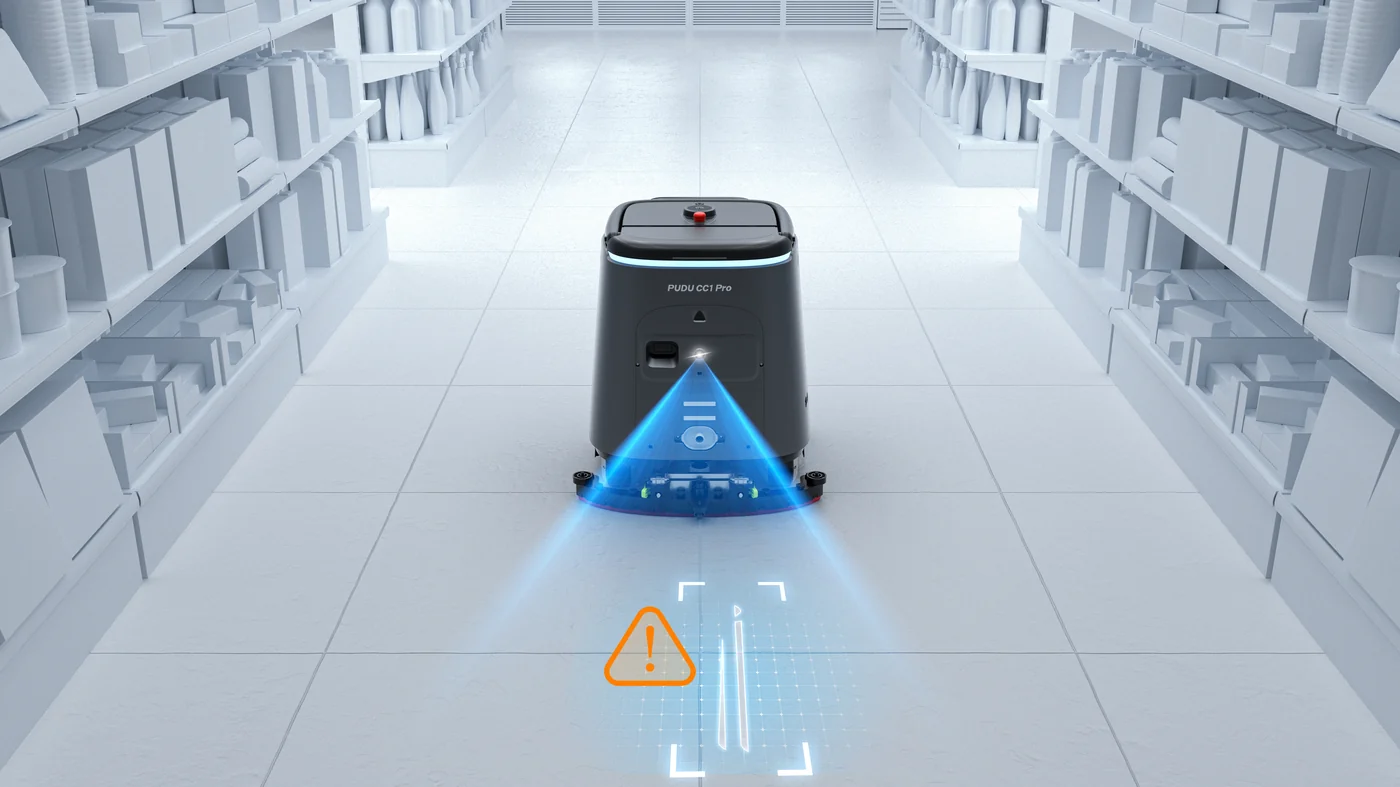 PUDU CC1 Pro AI cleaning intensity control adapting to different floor conditions