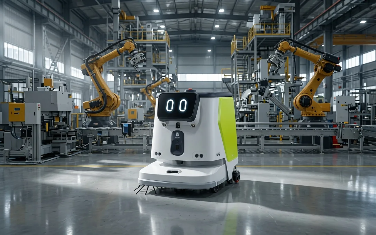 Tovrana CC1 Pro cleaning robot on a manufacturing floor
