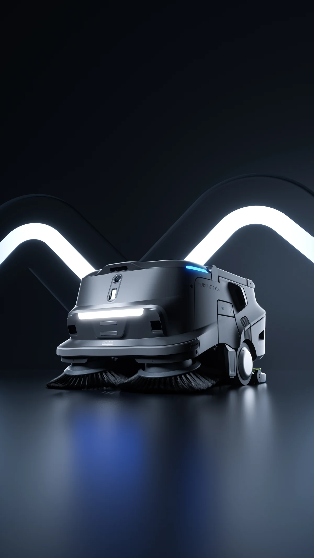 PUDU MT1 Vac AI robotic sweeper and vacuum product render