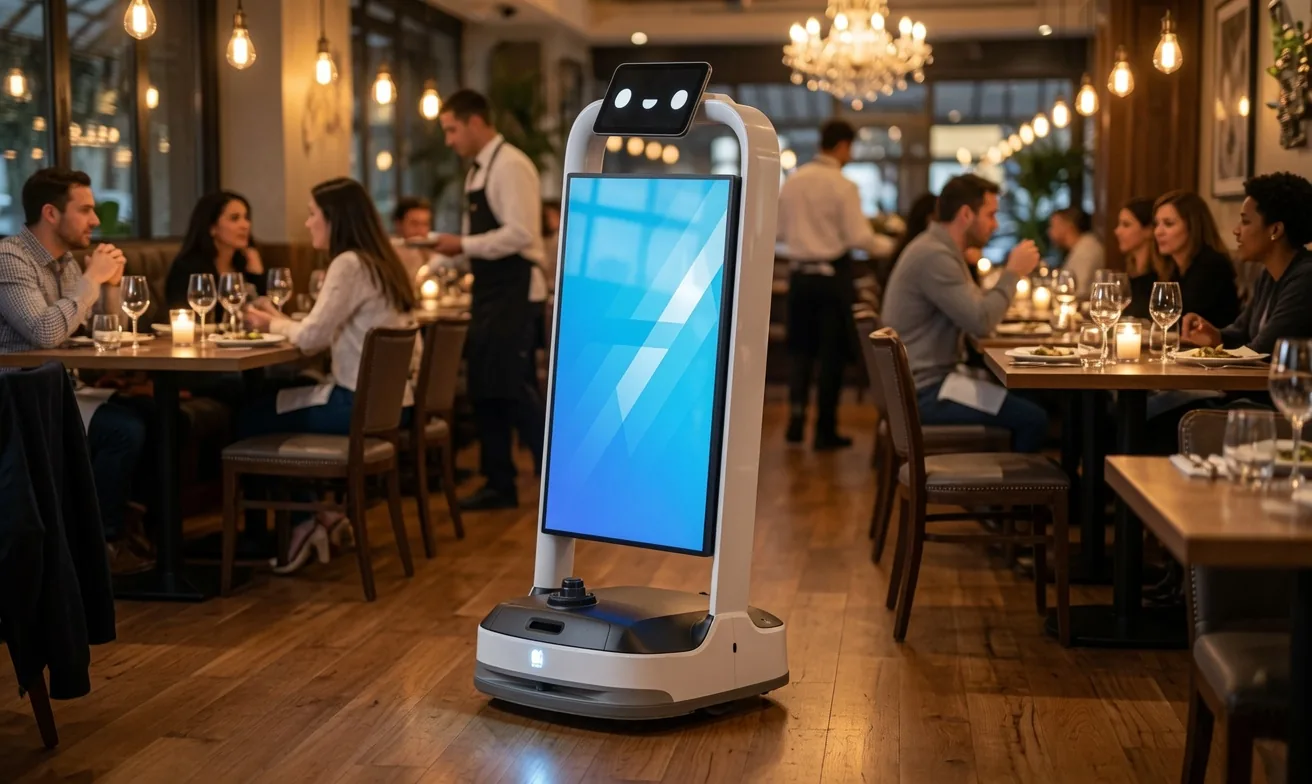 PUDU PuduBot 2 delivery robot in a restaurant